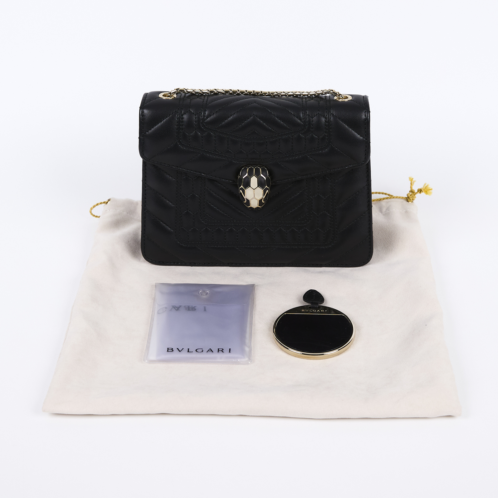 寶格麗 BVLGARI Serpenti Forever 口蓋包 281693 黑蛇頭包 鏡子/雨衣/防塵袋