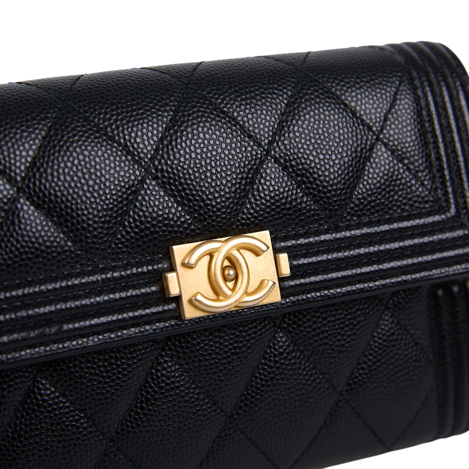 香奈兒 CHANEL BOY 五卡 中夾 小羊皮 錢包 A84302 24開淡金黑荔枝BOY中夾 原廠盒子/防塵袋/保證卡