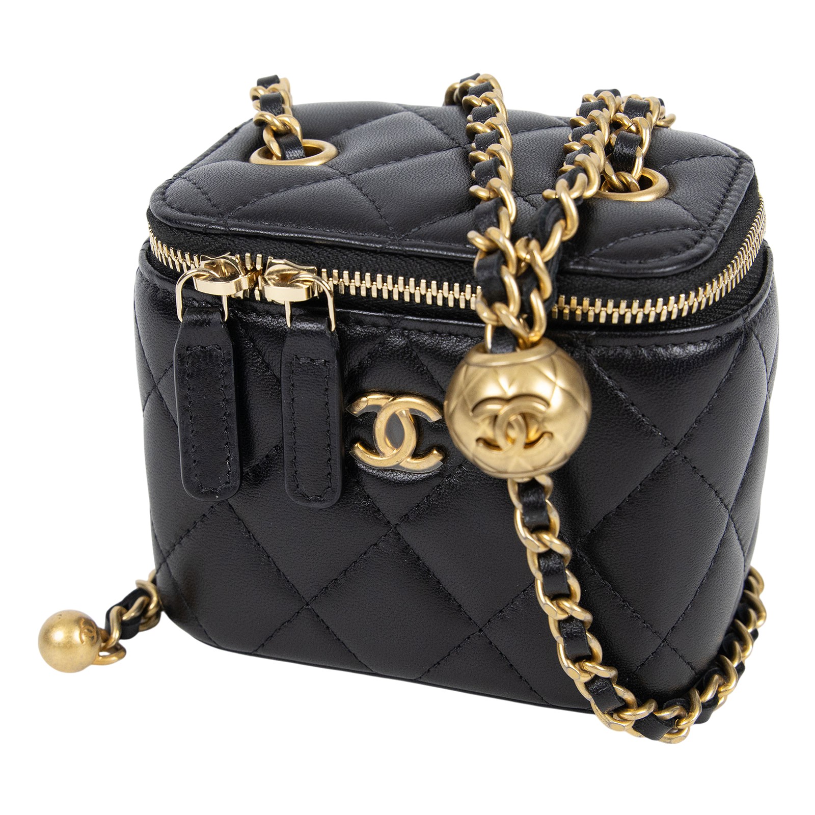 香奈兒 CHANEL Vavnity 金球 斜背 化妝包 AP1447 29開黑羊皮金球化妝包 原廠盒子/防塵袋/保證卡