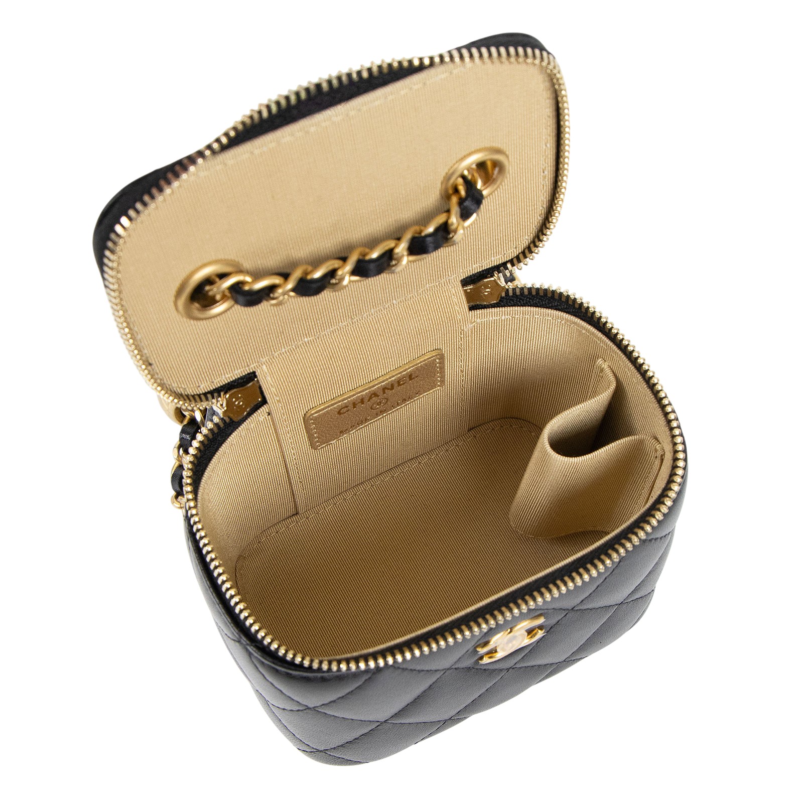 香奈兒 CHANEL Vavnity 金球 斜背 化妝包 AP1447 29開黑羊皮金球化妝包 原廠盒子/防塵袋/保證卡