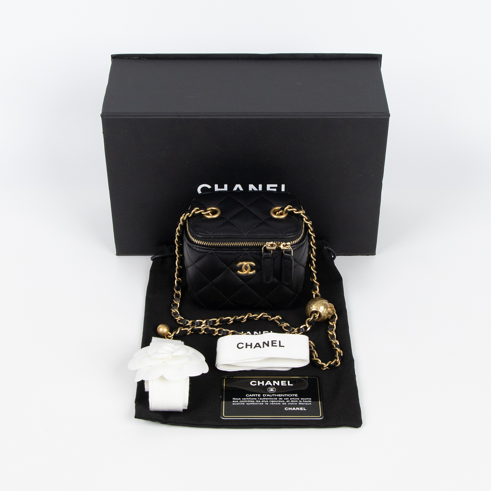 香奈兒 CHANEL Vavnity 金球 斜背 化妝包 AP1447 29開黑羊皮金球化妝包 原廠盒子/防塵袋/保證卡