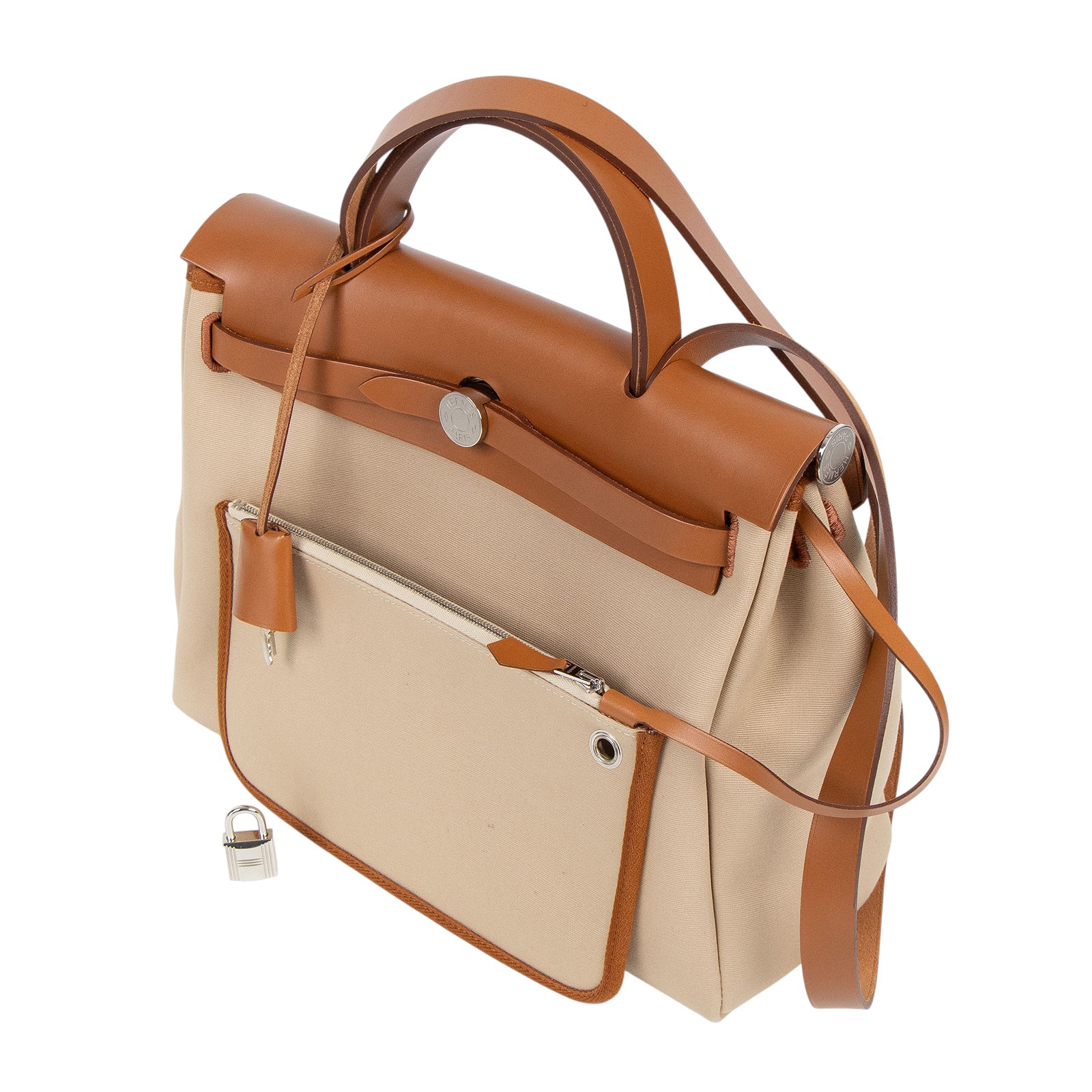 愛馬仕 Hermes Herbag Zip 31 HER31 T刻 金棕拼帆布HERBAG31 原廠盒子/防塵袋/鎖組