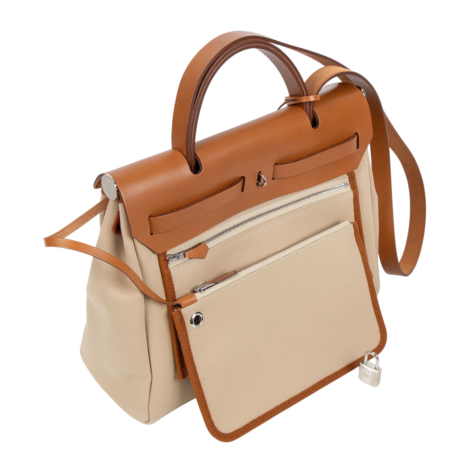 愛馬仕 Hermes Herbag Zip 31 HER31 T刻 金棕拼帆布HERBAG31 原廠盒子/防塵袋/鎖組