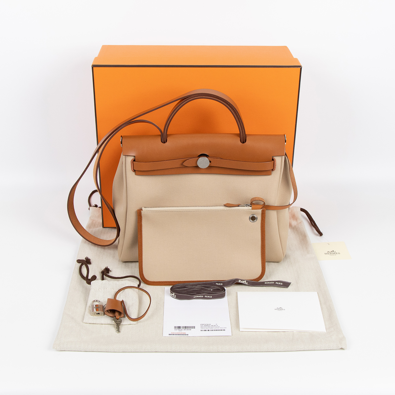 愛馬仕 Hermes Herbag Zip 31 HER31 T刻 金棕拼帆布HERBAG31 原廠盒子/防塵袋/鎖組