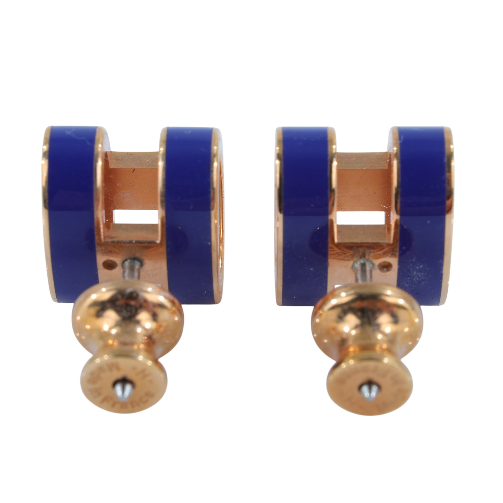 愛馬仕 Hermes Mini Pop H 耳釘 POPHEMINI ST 11 19 藍金POP耳環 原廠盒子/防塵袋