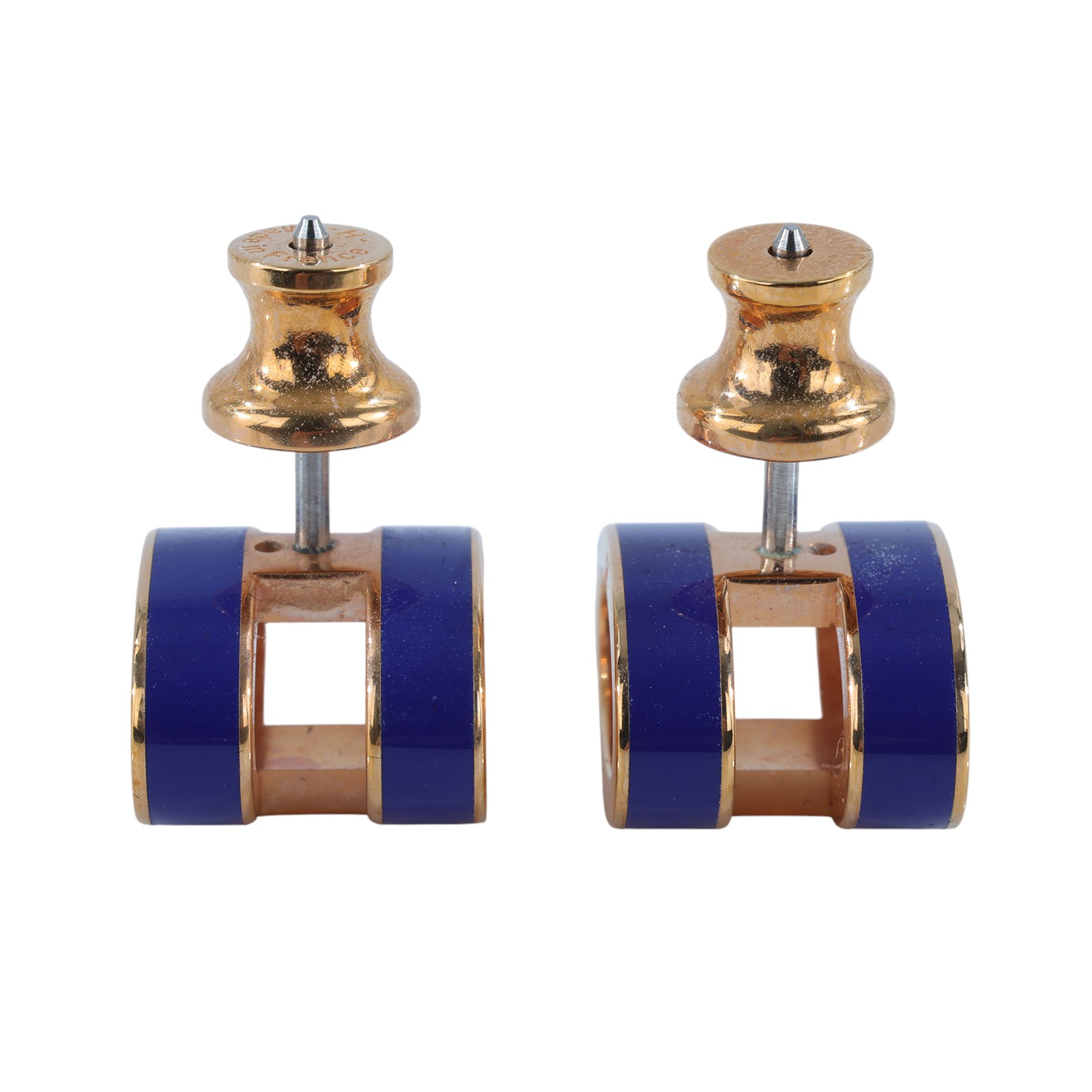 愛馬仕 Hermes Mini Pop H 耳釘 POPHEMINI ST 11 19 藍金POP耳環 原廠盒子/防塵袋