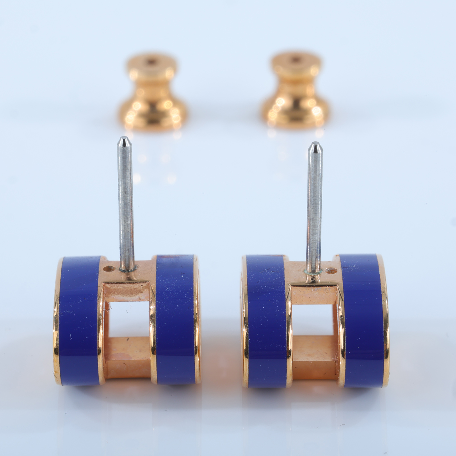 愛馬仕 Hermes Mini Pop H 耳釘 POPHEMINI ST 11 19 藍金POP耳環 原廠盒子/防塵袋