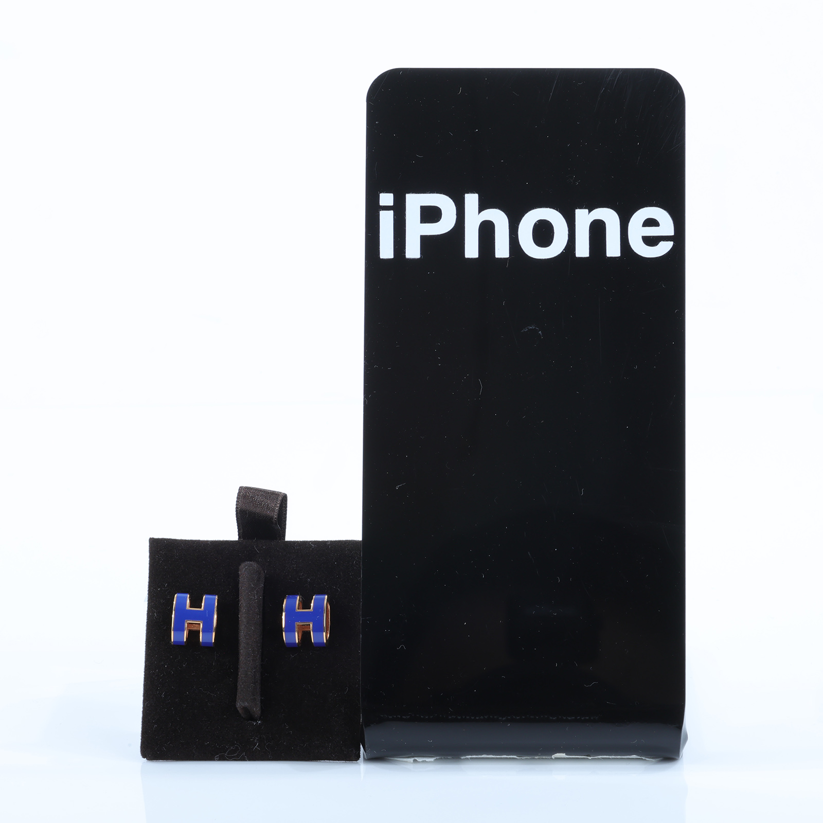 愛馬仕 Hermes Mini Pop H 耳釘 POPHEMINI ST 11 19 藍金POP耳環 原廠盒子/防塵袋