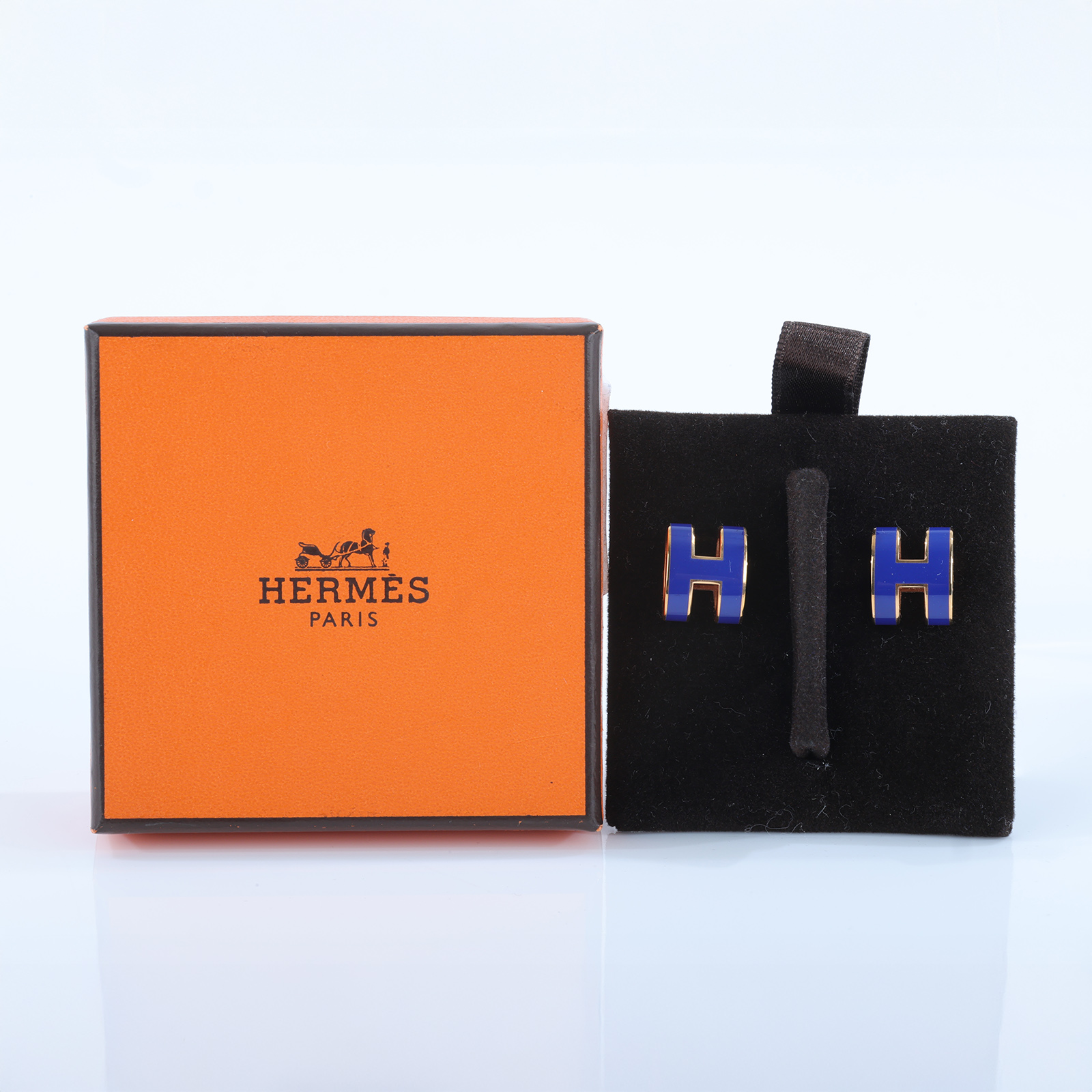 愛馬仕 Hermes Mini Pop H 耳釘 POPHEMINI ST 11 19 藍金POP耳環 原廠盒子/防塵袋