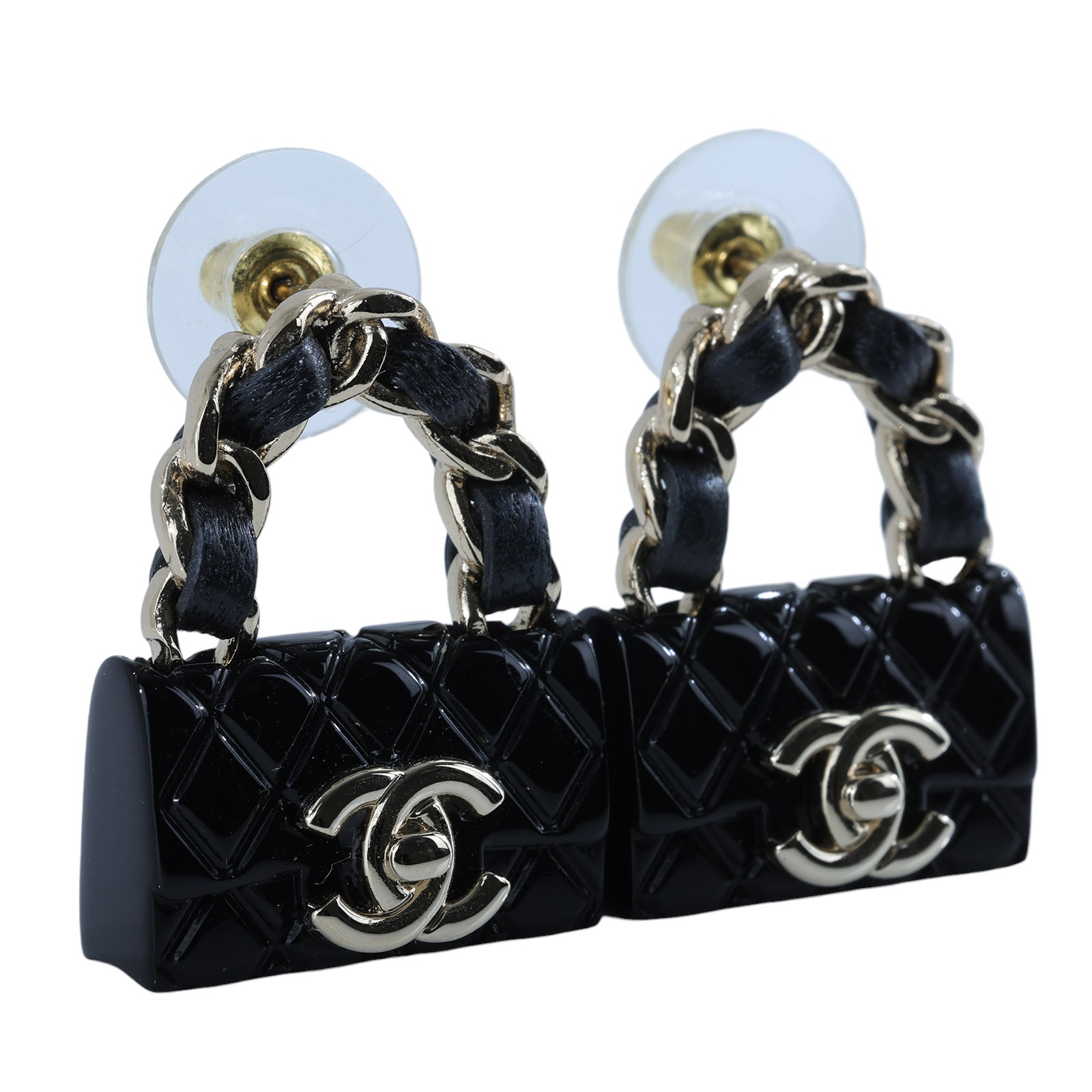 香奈兒 CHANEL 手提包造型 耳環 黑色 B23C 黑包包耳環 原廠盒子/防塵袋