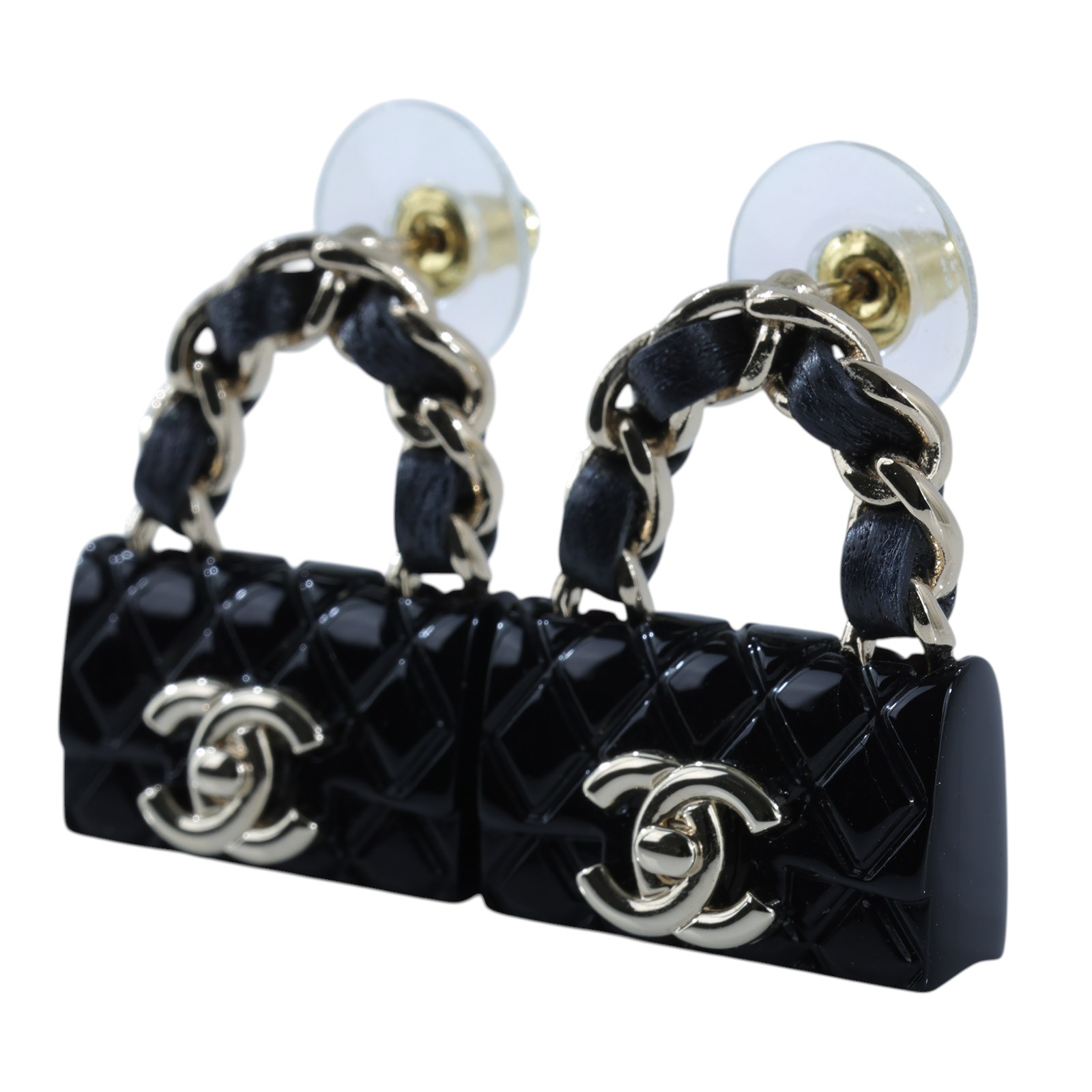 香奈兒 CHANEL 手提包造型 耳環 黑色 B23C 黑包包耳環 原廠盒子/防塵袋