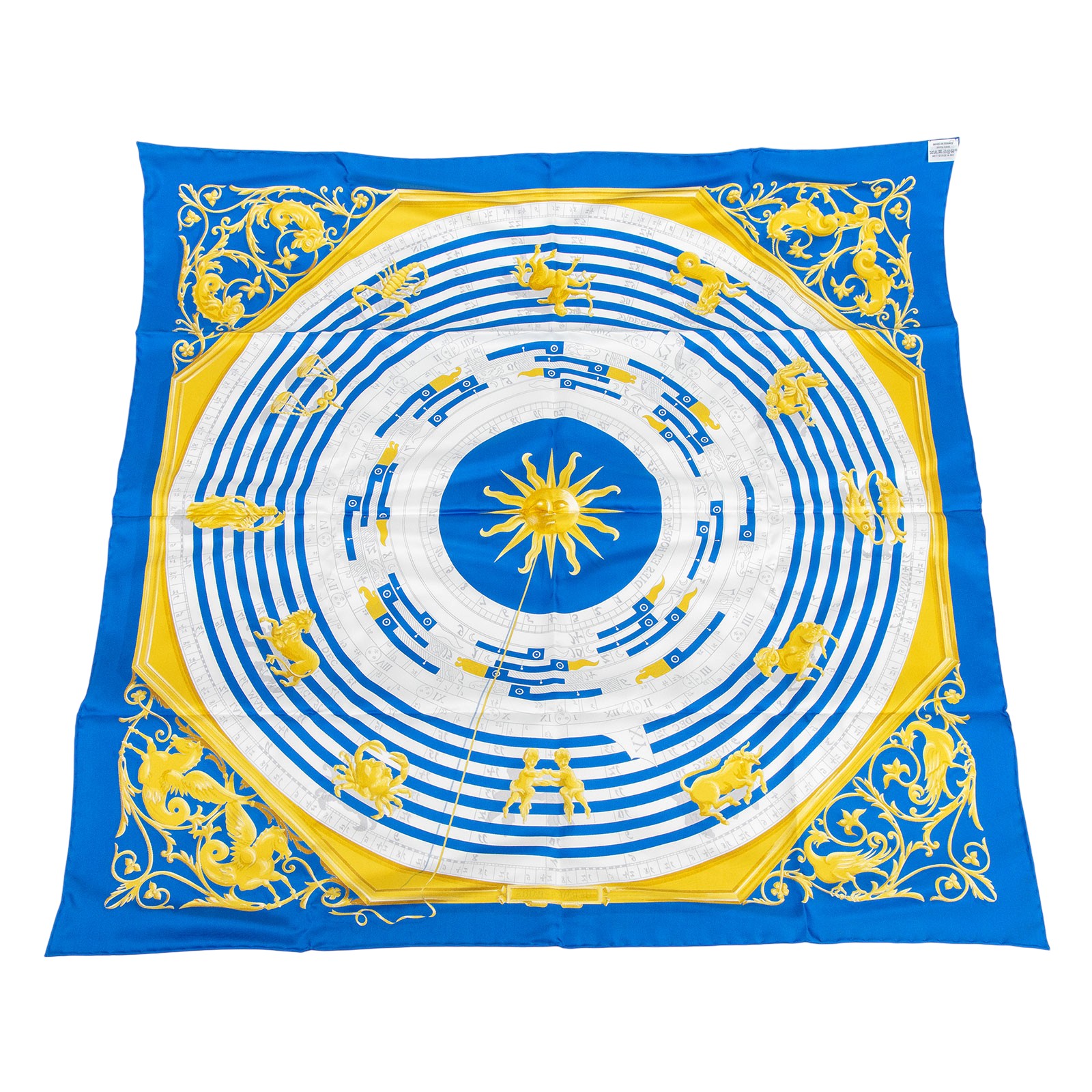 愛馬仕 Hermes Astrologie forever scarf 90 絲巾 鈷藍色 復古金 白色 H001387Sv53  藍色絲巾90X90 原廠盒子