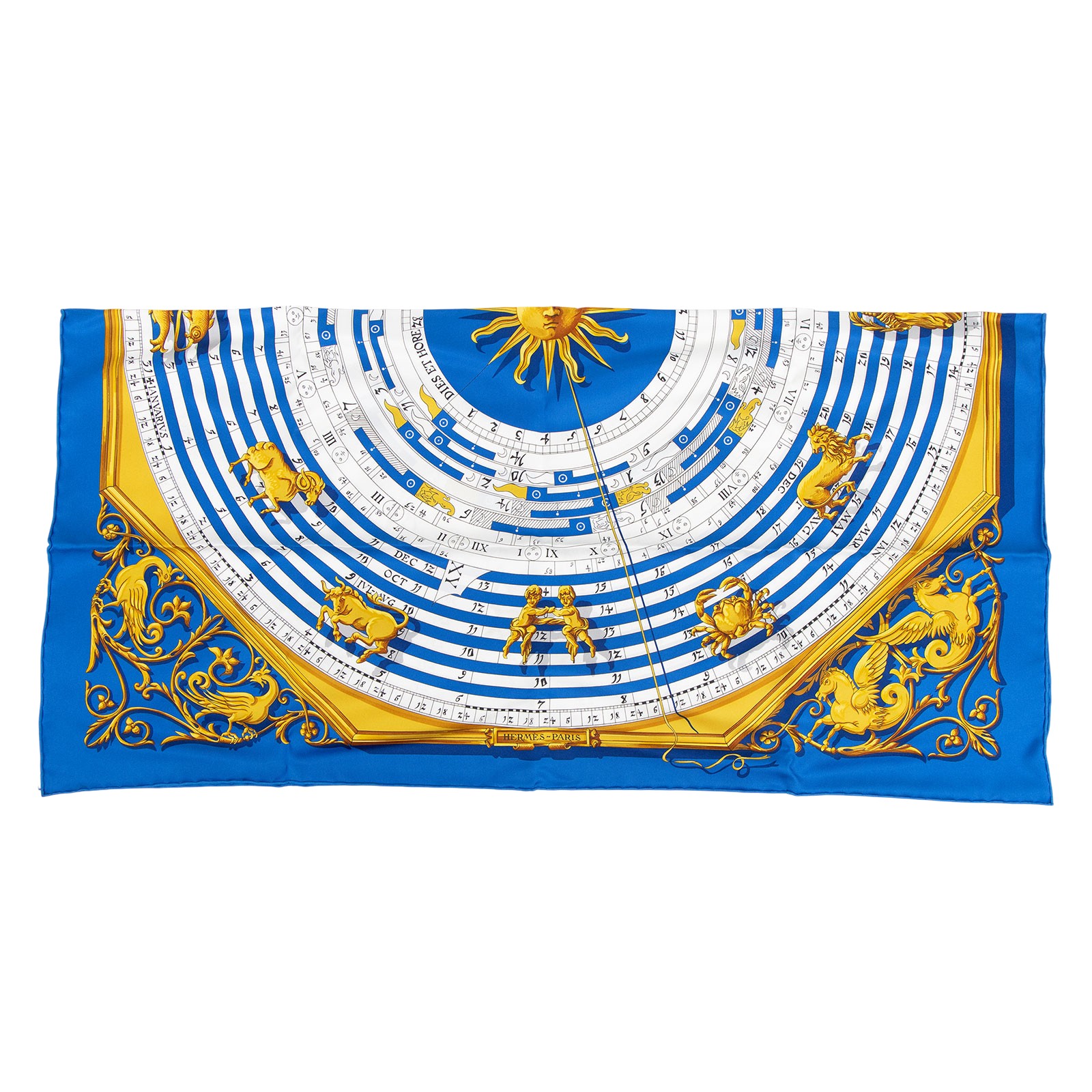 愛馬仕 Hermes Astrologie forever scarf 90 絲巾 鈷藍色 復古金 白色 H001387Sv53  藍色絲巾90X90 原廠盒子