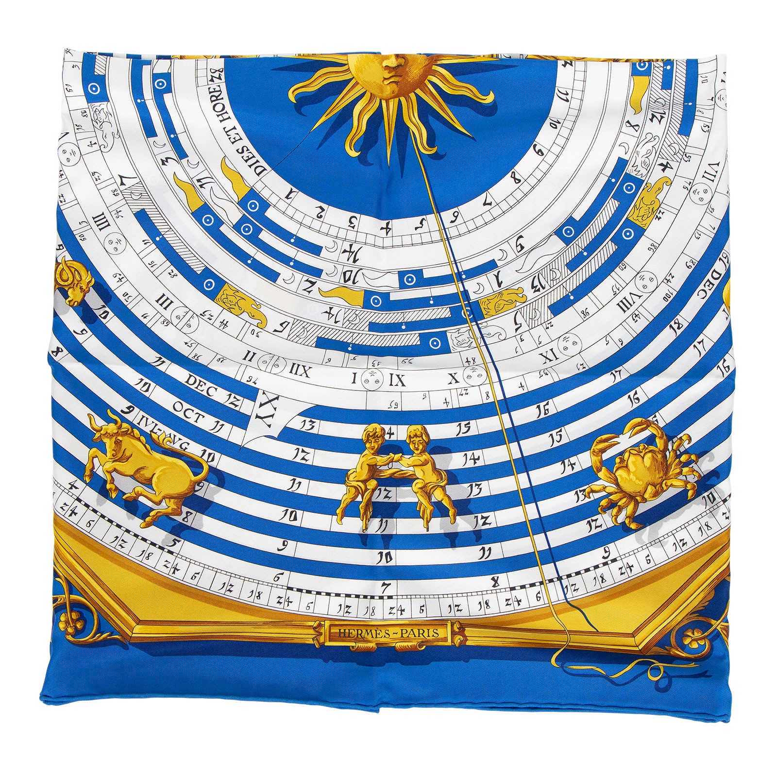 愛馬仕 Hermes Astrologie forever scarf 90 絲巾 鈷藍色 復古金 白色 H001387Sv53  藍色絲巾90X90 原廠盒子