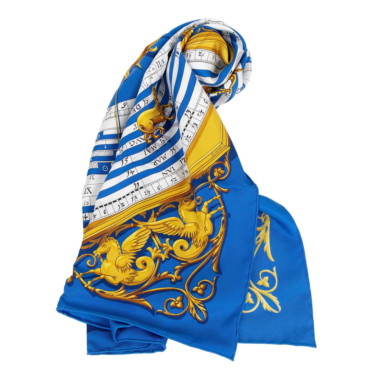 愛馬仕 Hermes Astrologie forever scarf 90 絲巾 鈷藍色 復古金 白色 H001387Sv53  藍色絲巾90X90 原廠盒子