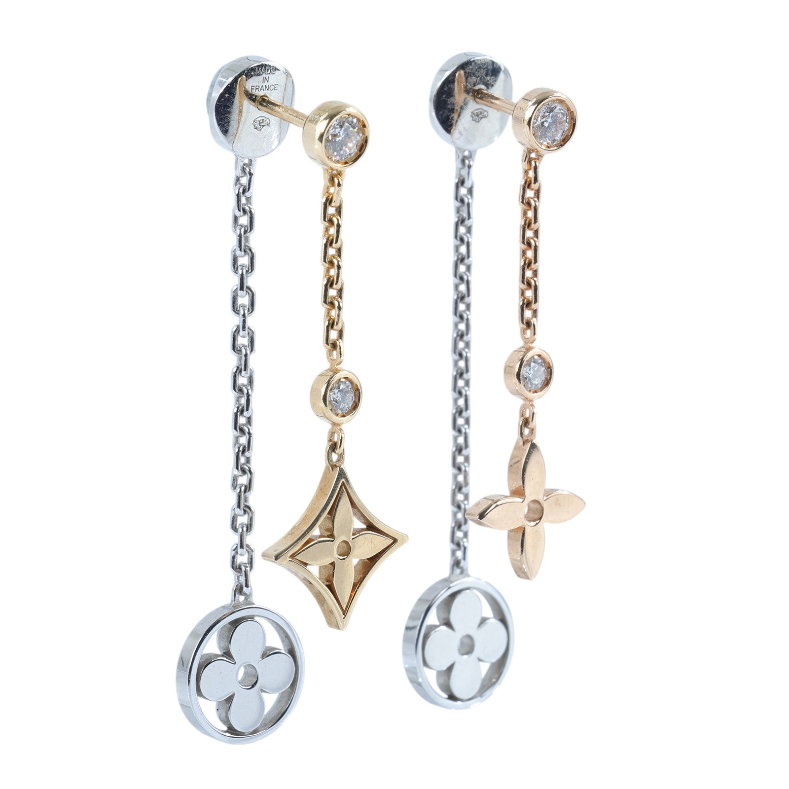 路易威登 LOUIS VUITTON K18 Idylle Blossom 三色金 鑽石 長 耳環 Q96413  防塵袋