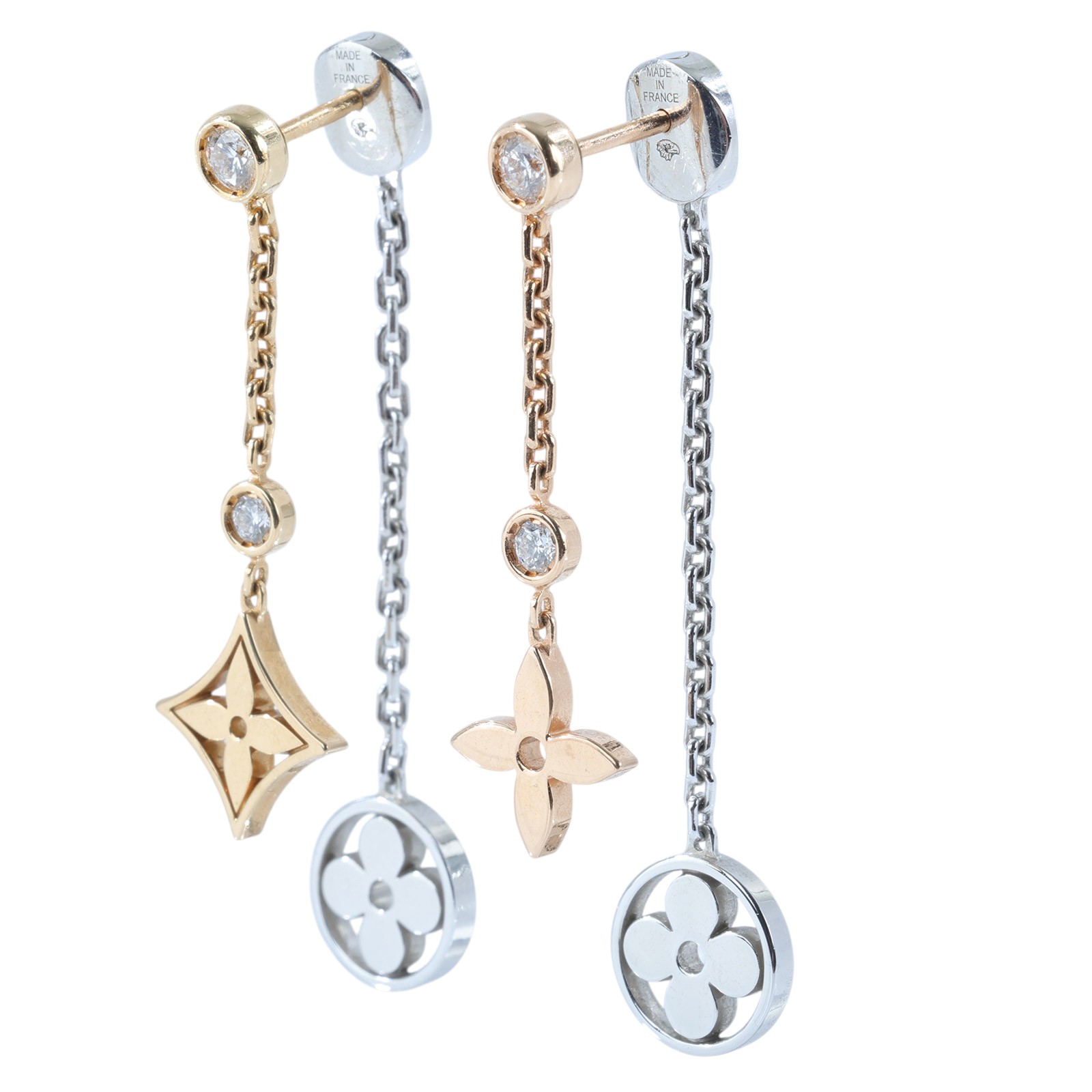 路易威登 LOUIS VUITTON K18 Idylle Blossom 三色金 鑽石 長 耳環 Q96413  防塵袋