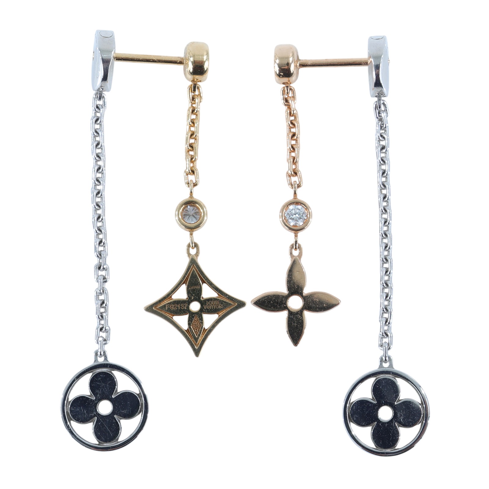 路易威登 LOUIS VUITTON K18 Idylle Blossom 三色金 鑽石 長 耳環 Q96413  防塵袋