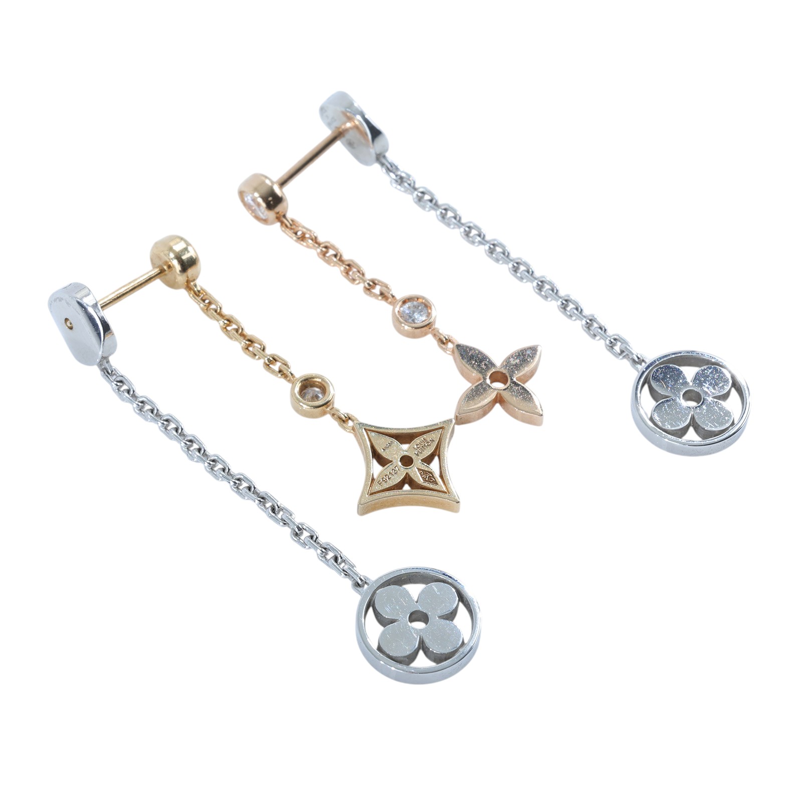 路易威登 LOUIS VUITTON K18 Idylle Blossom 三色金 鑽石 長 耳環 Q96413  防塵袋