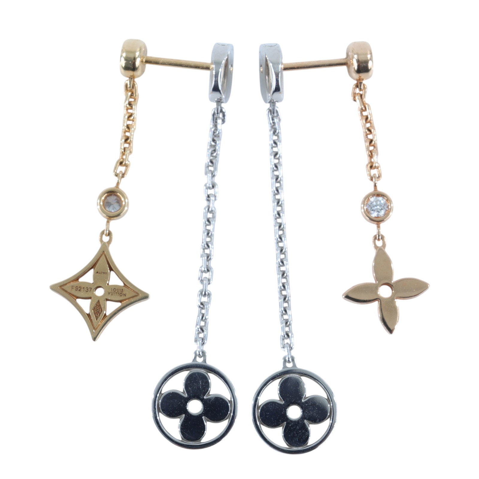 路易威登 LOUIS VUITTON K18 Idylle Blossom 三色金 鑽石 長 耳環 Q96413  防塵袋