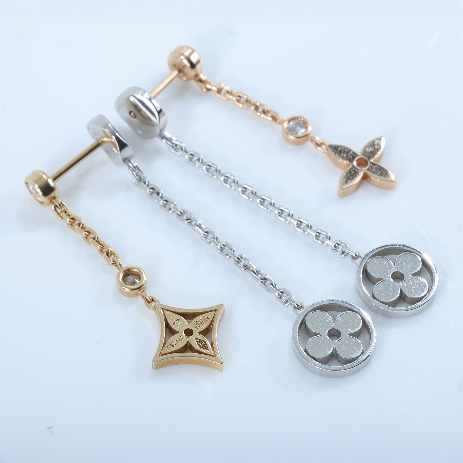 路易威登 LOUIS VUITTON K18 Idylle Blossom 三色金 鑽石 長 耳環 Q96413  防塵袋