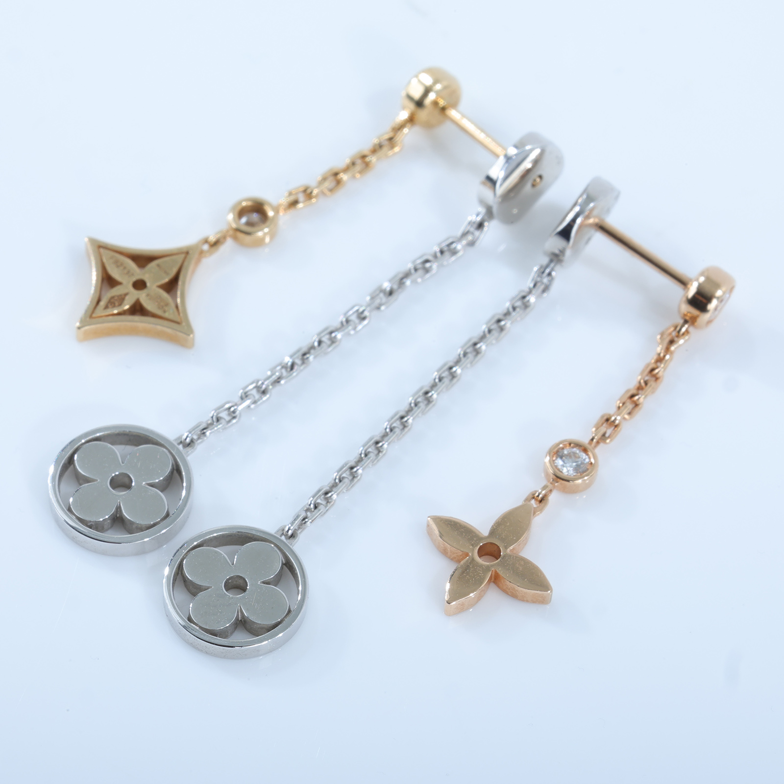 路易威登 LOUIS VUITTON K18 Idylle Blossom 三色金 鑽石 長 耳環 Q96413  防塵袋