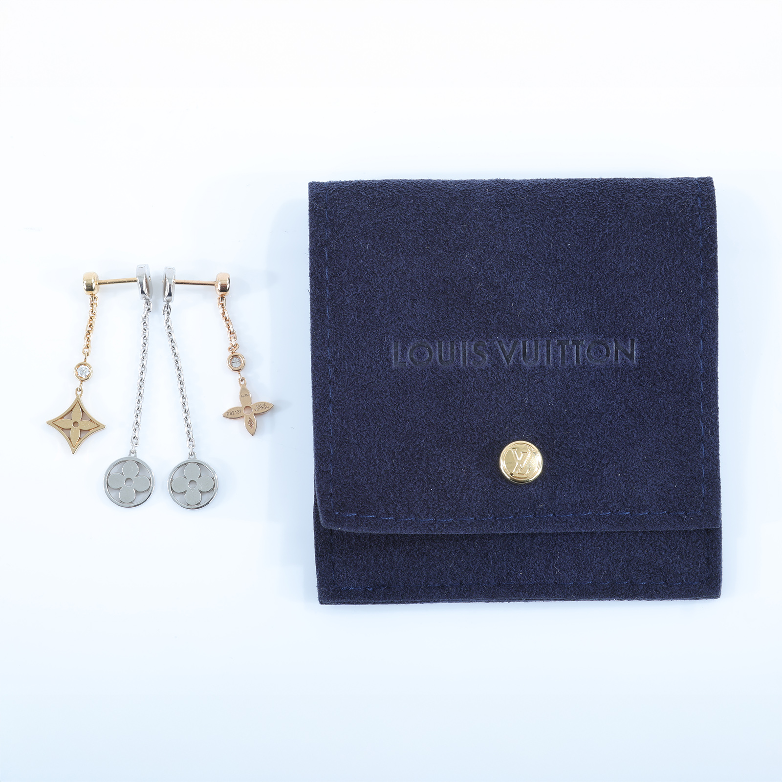 路易威登 LOUIS VUITTON K18 Idylle Blossom 三色金 鑽石 長 耳環 Q96413  防塵袋