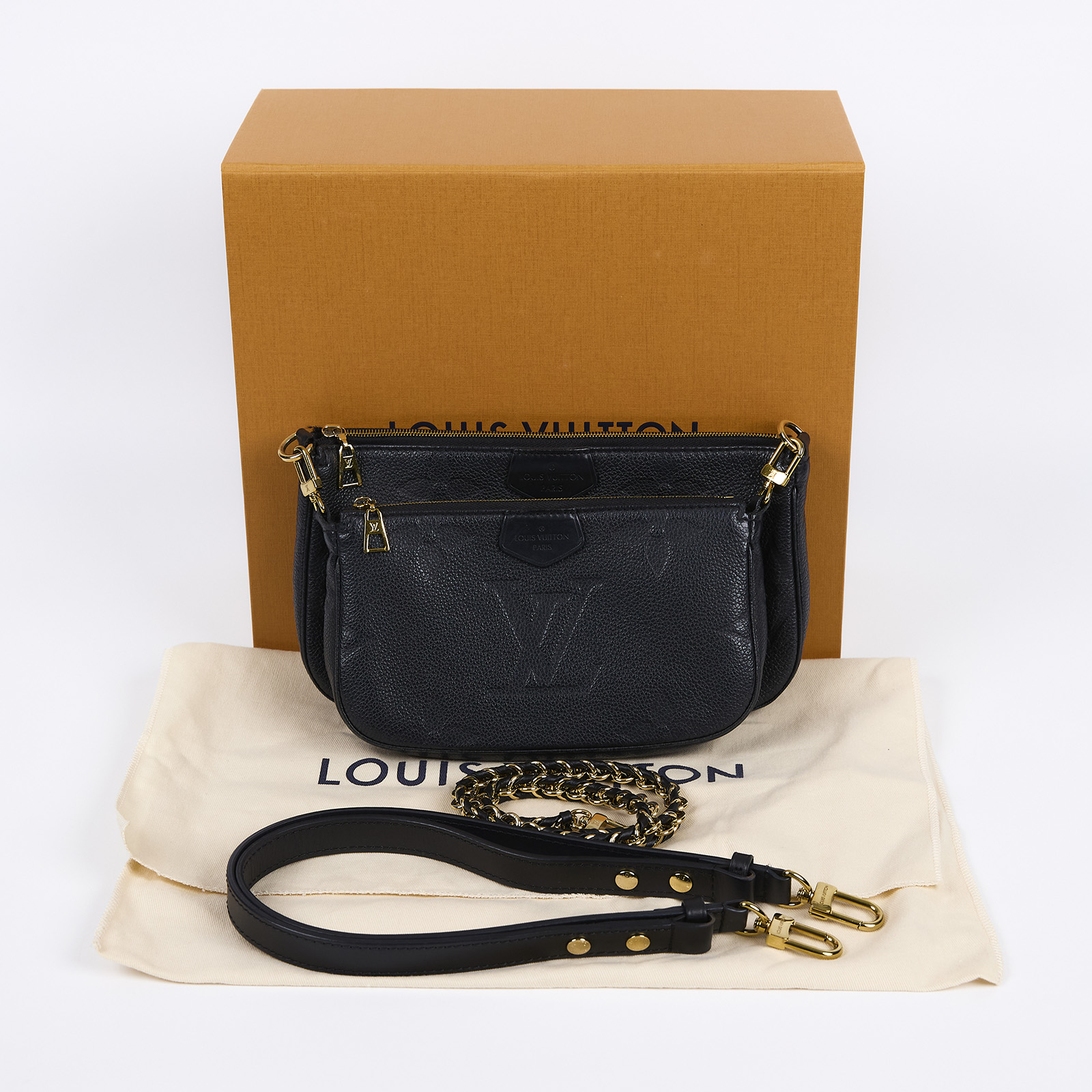 路易威登 LOUIS VUITTON Multi Pochette Accessoires 壓花牛皮 混合式 斜背袋 M80399 晶片款  原廠盒子/防塵袋