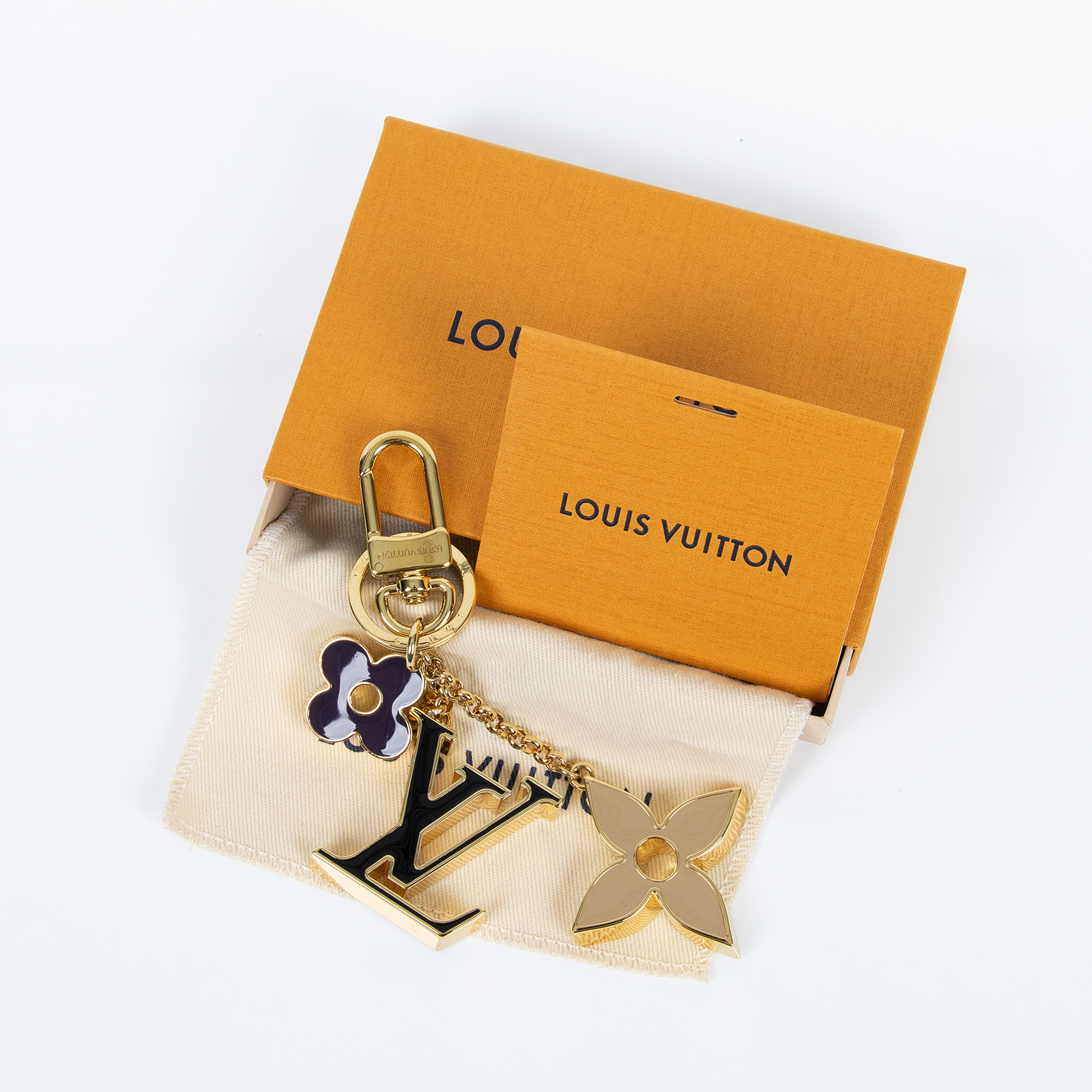 路易威登 LOUIS VUITTON Fleur de Monogram 包包吊飾 金色 M01652  原廠盒子/防塵袋