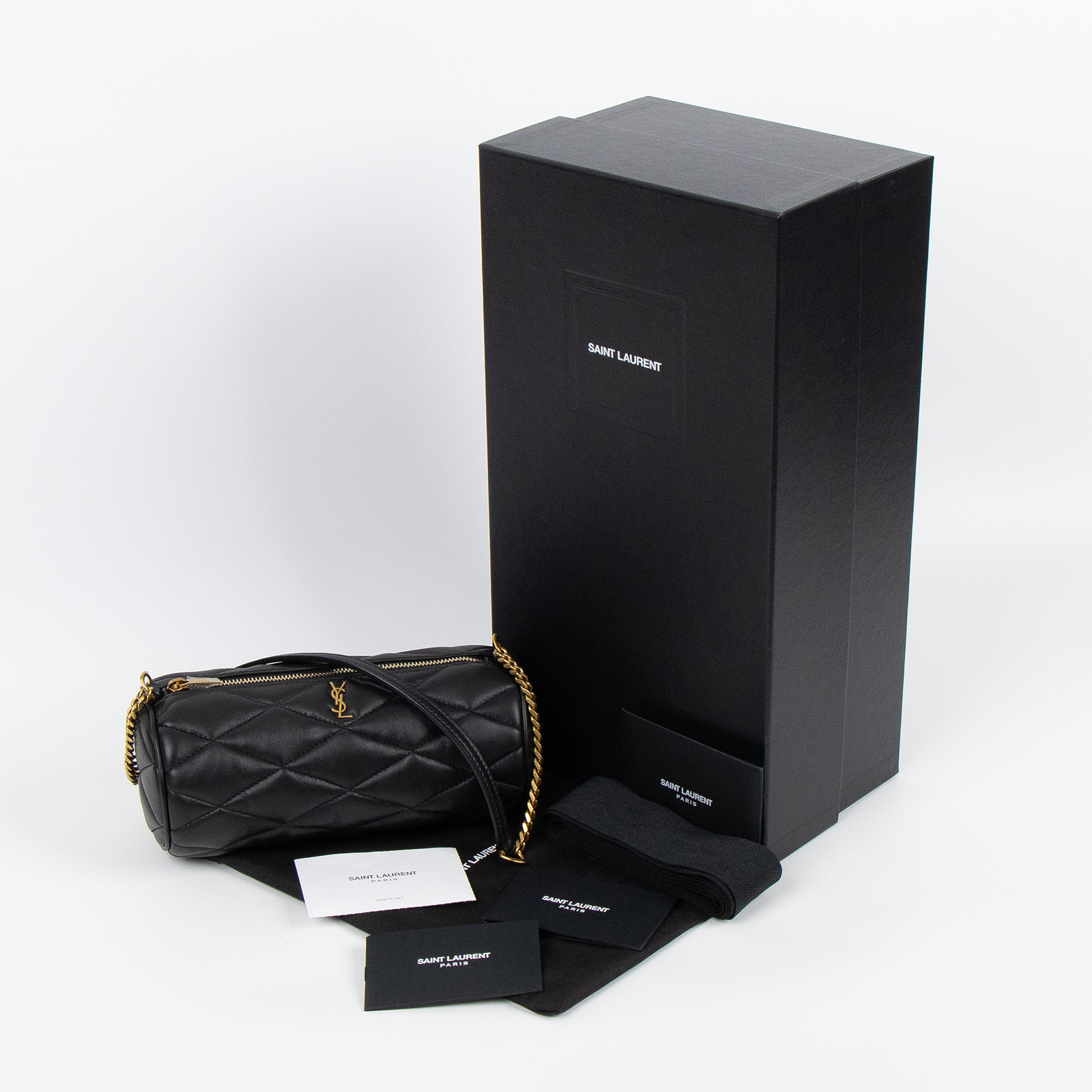 聖羅蘭 YSL SAINT LAURENT Sade 小型 絎縫 筒形 肩背包 699703AAAJU 黑羊水桶包 原廠盒子/防塵袋