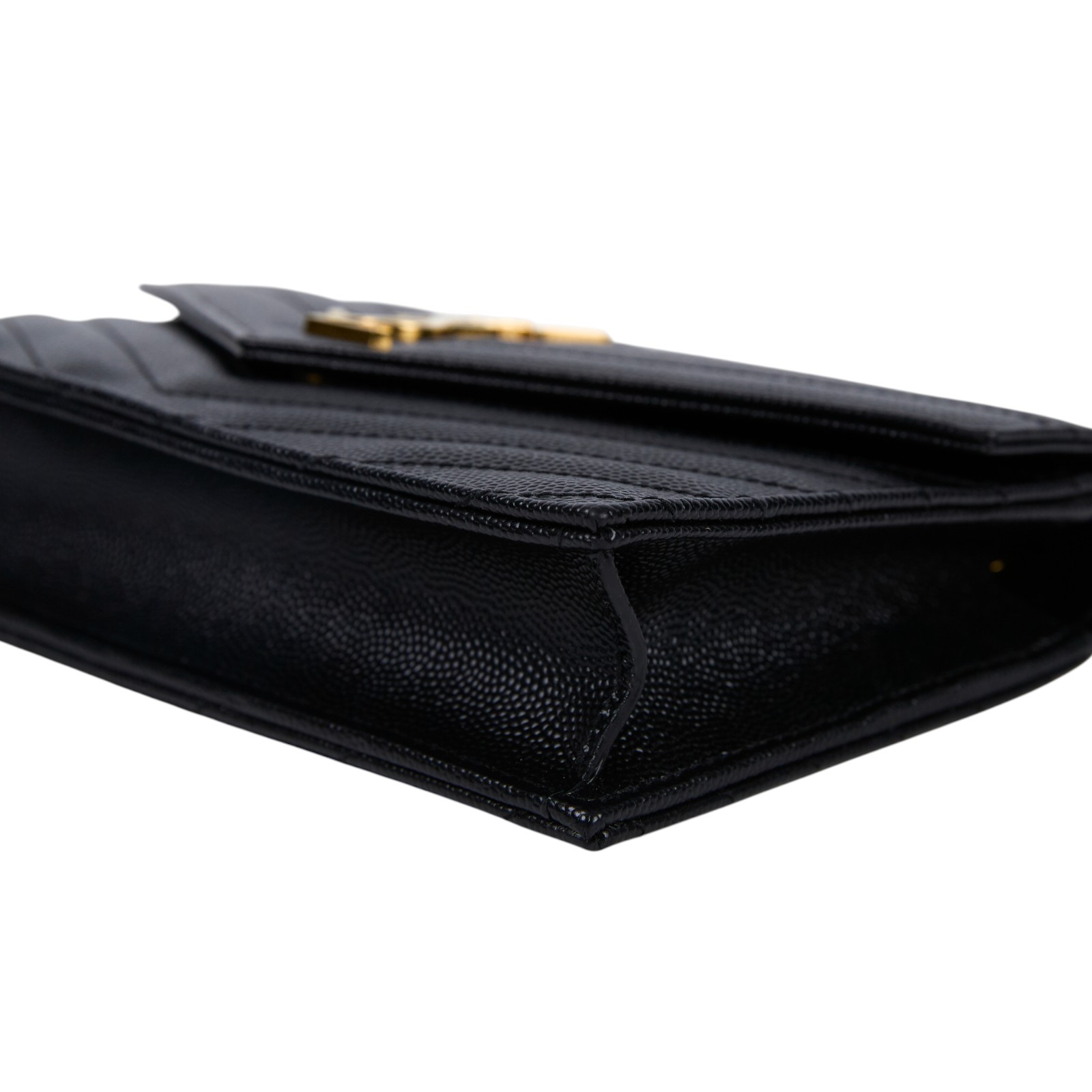 聖羅蘭 YSL SAINT LAURENT 山形紋 鏈袋 信封包 金扣 393953BOW01 黑金魚子醬WOC 原廠盒子/防塵袋/購買明細