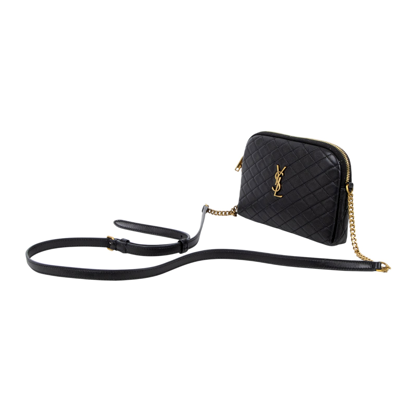 聖羅蘭 YSL SAINT LAURENT Gaby 絎縫小羊皮 拉鏈小袋 金色五金 7336671EL07 黑金Gaby貝殼包 原廠盒子