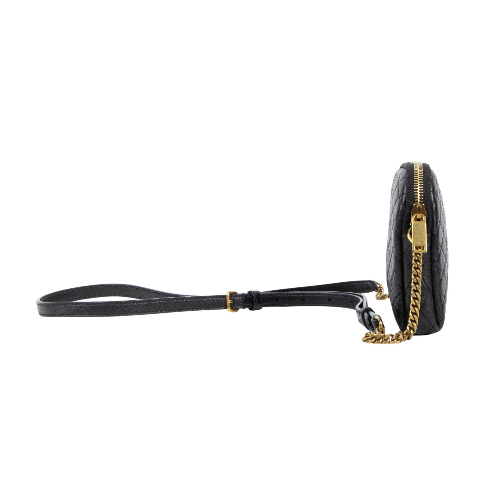 聖羅蘭 YSL SAINT LAURENT Gaby 絎縫小羊皮 拉鏈小袋 金色五金 7336671EL07 黑金Gaby貝殼包 原廠盒子