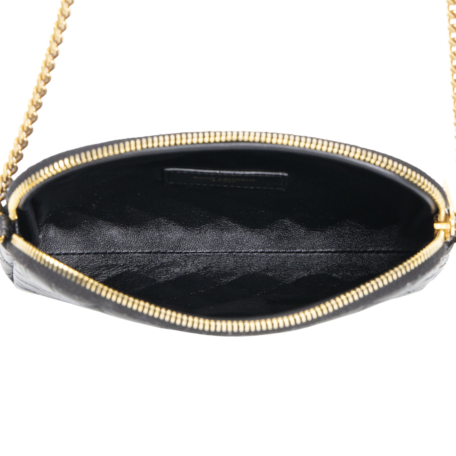 聖羅蘭 YSL SAINT LAURENT Gaby 絎縫小羊皮 拉鏈小袋 金色五金 7336671EL07 黑金Gaby貝殼包 原廠盒子