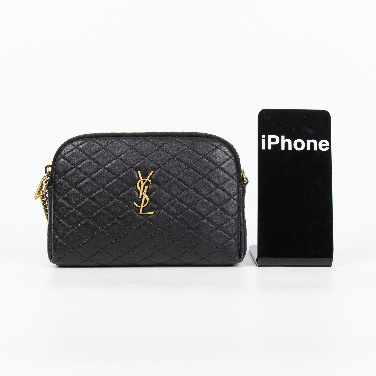 聖羅蘭 YSL SAINT LAURENT Gaby 絎縫小羊皮 拉鏈小袋 金色五金 7336671EL07 黑金Gaby貝殼包 原廠盒子