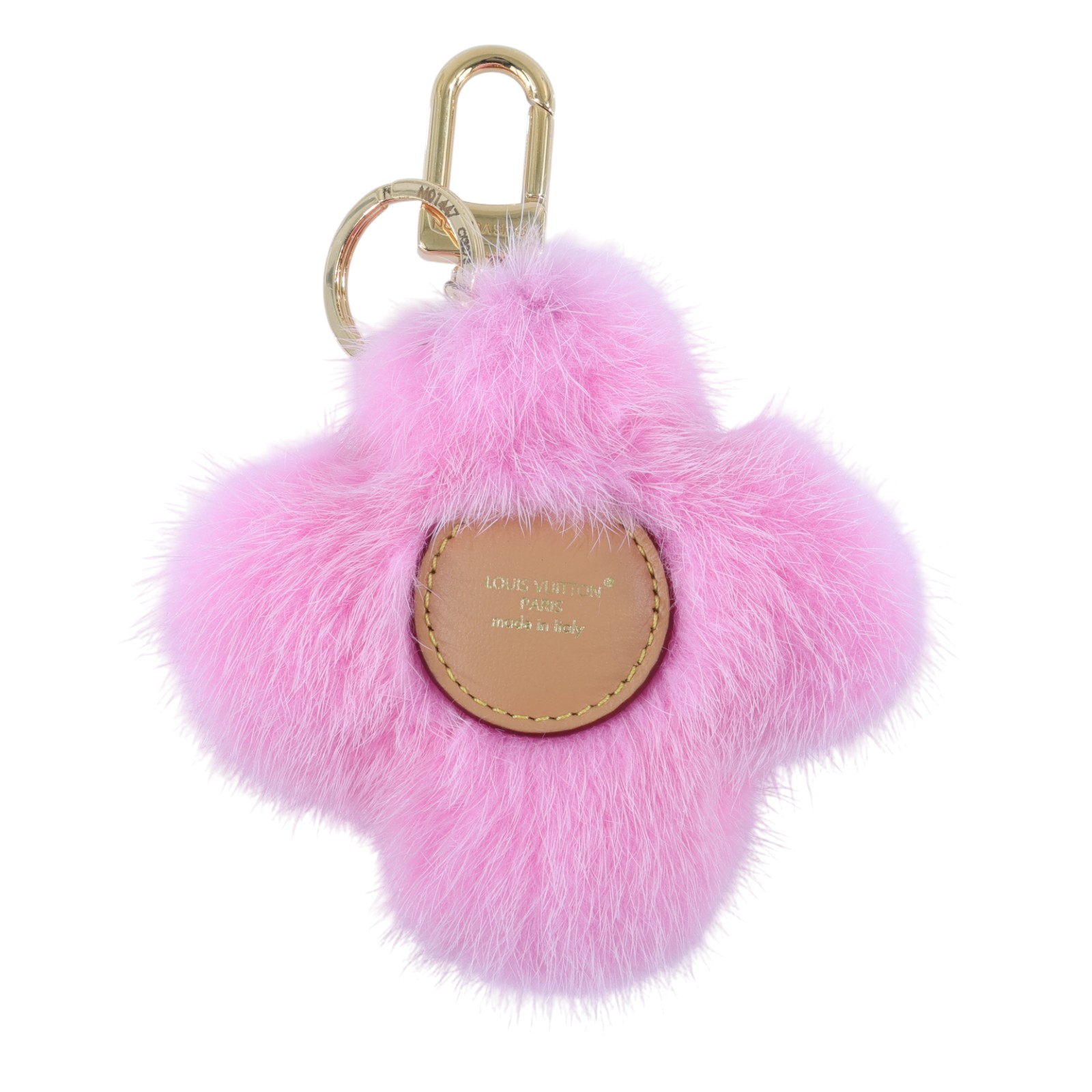 路易威登 LOUIS VUITTON Monogram 粉色 鑰匙圈 吊飾 M01447 粉色水貂毛太陽花鑰匙 無附屬品