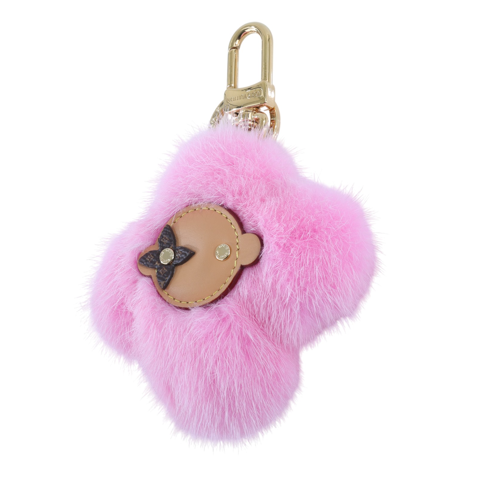 路易威登 LOUIS VUITTON Monogram 粉色 鑰匙圈 吊飾 M01447 粉色水貂毛太陽花鑰匙 無附屬品
