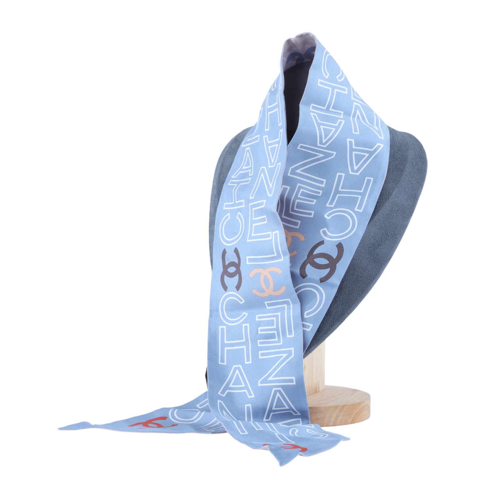 香奈兒 CHANEL CC 絲巾  粉藍TWILLY 無附屬品