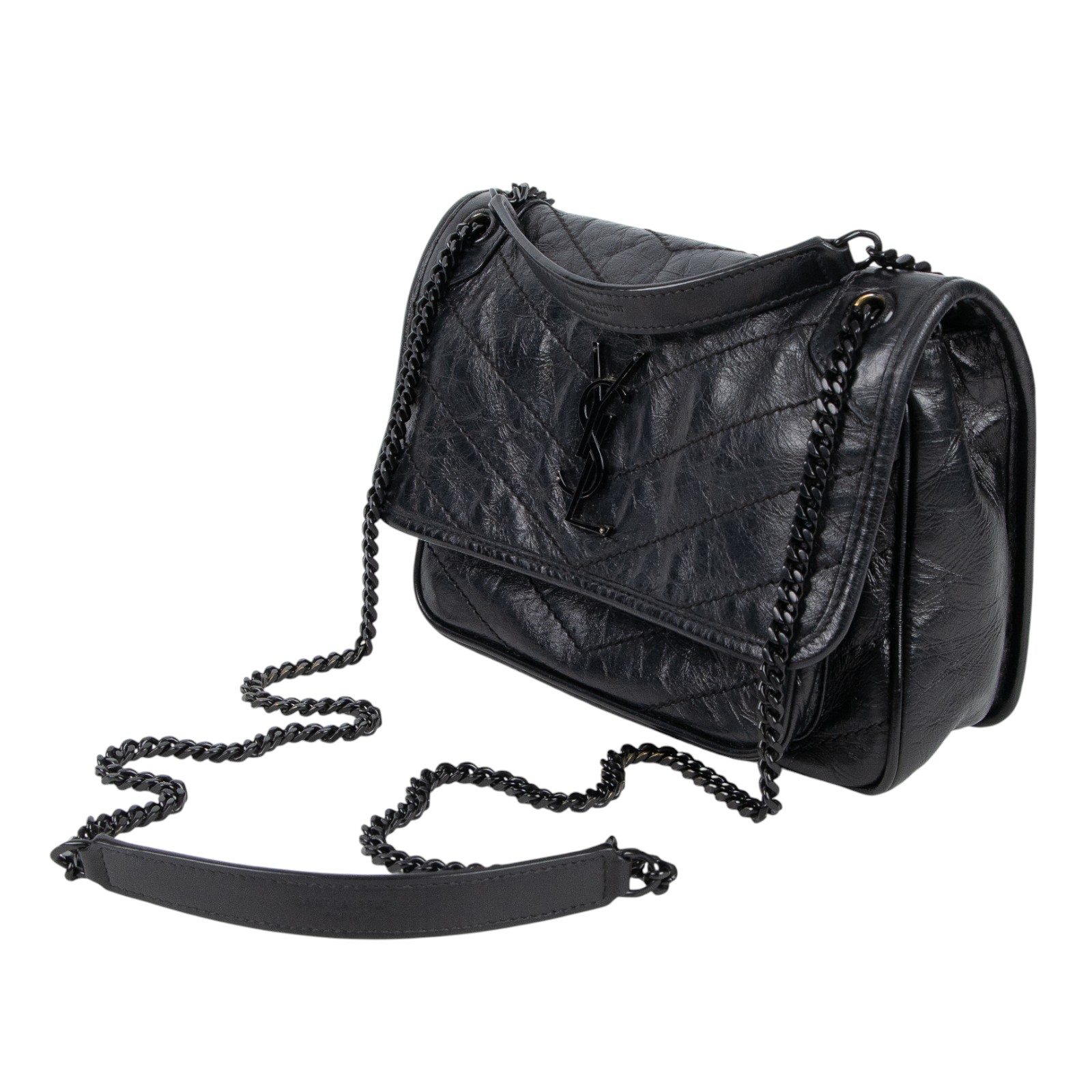 聖羅蘭 YSL SAINT LAURENT Niki 復古小牛皮 Baby 斜背 翻蓋包 6331850EN08 黑NIKI BABY 原廠盒子/防塵袋