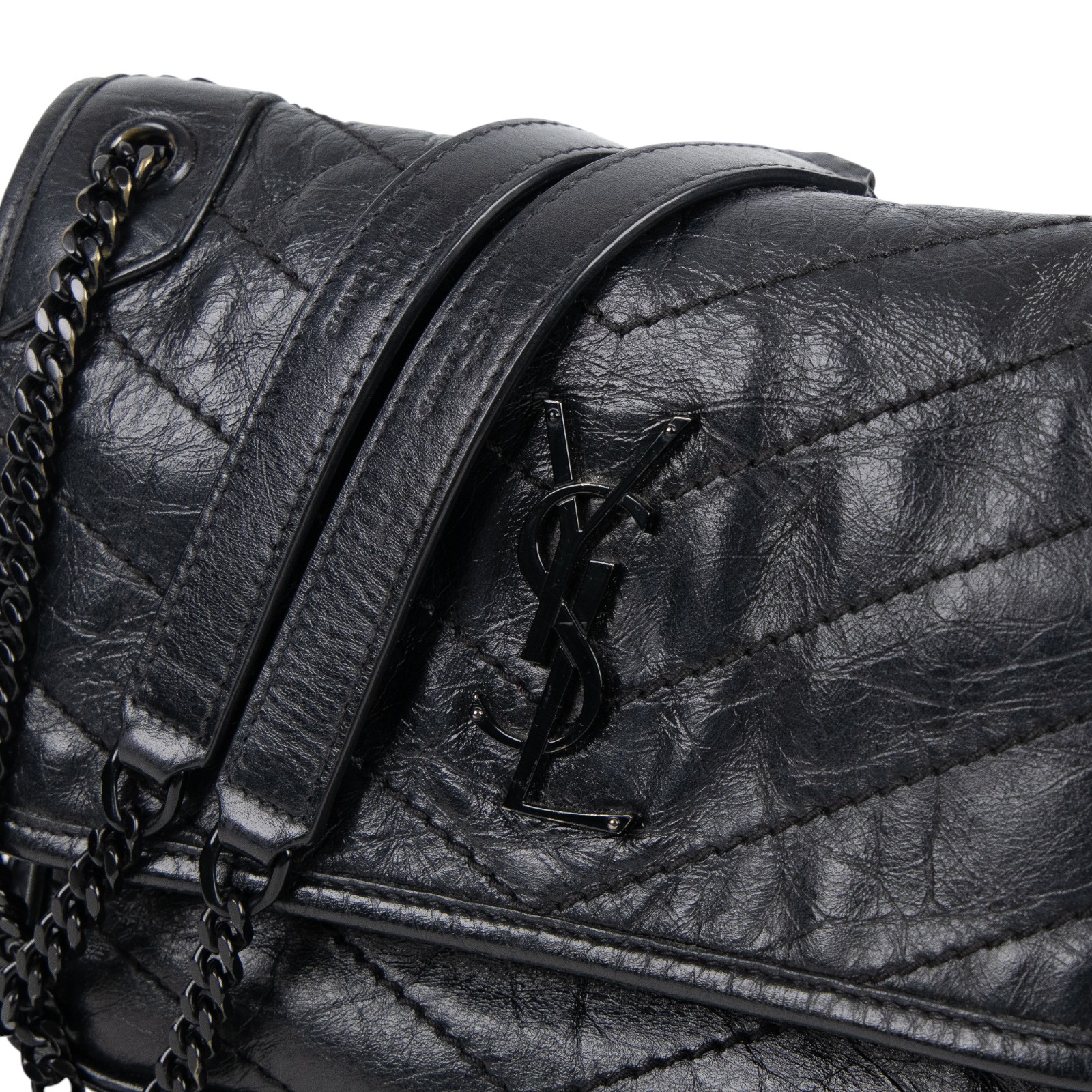 聖羅蘭 YSL SAINT LAURENT Niki 復古小牛皮 Baby 斜背 翻蓋包 6331850EN08 黑NIKI BABY 原廠盒子/防塵袋