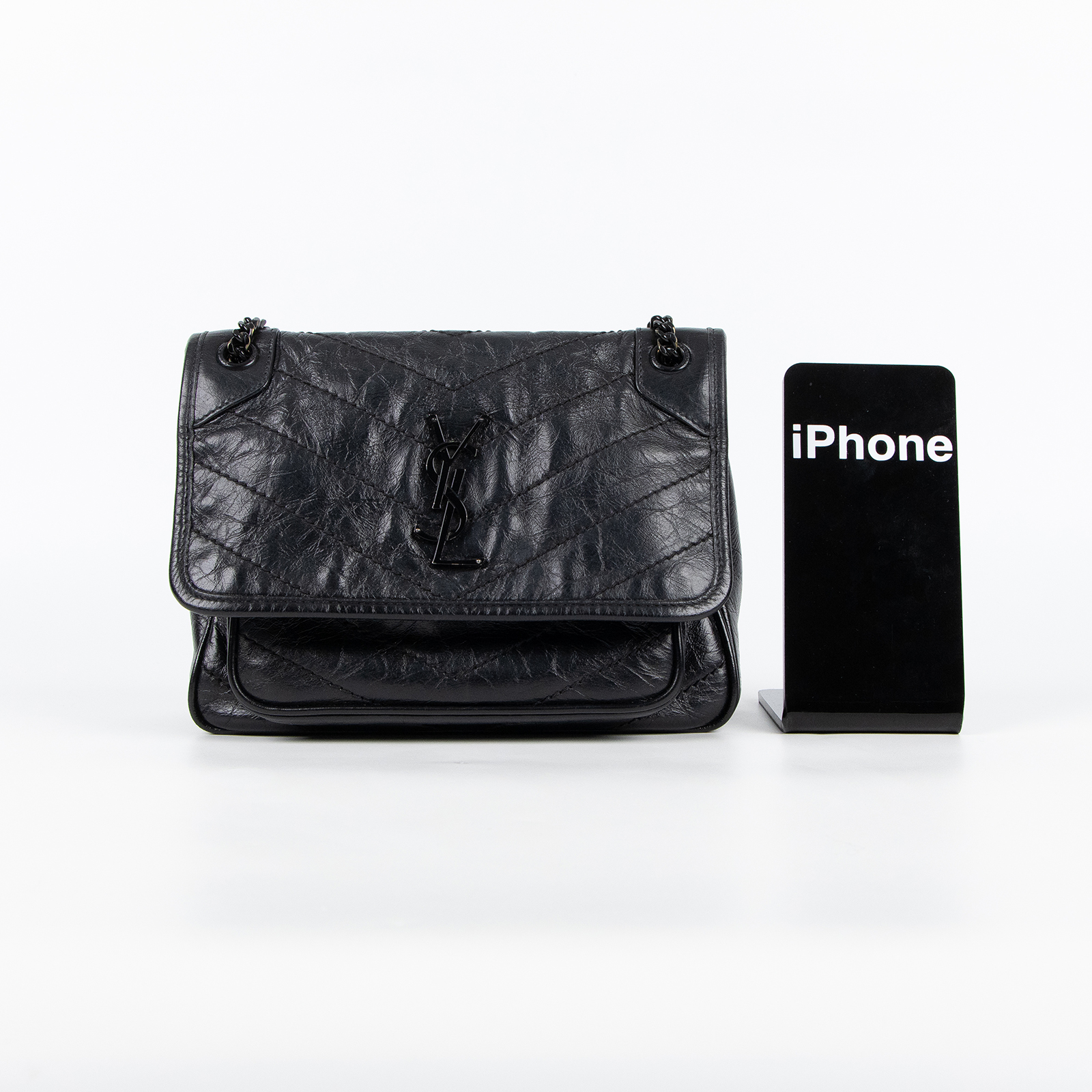 聖羅蘭 YSL SAINT LAURENT Niki 復古小牛皮 Baby 斜背 翻蓋包 6331850EN08 黑NIKI BABY 原廠盒子/防塵袋