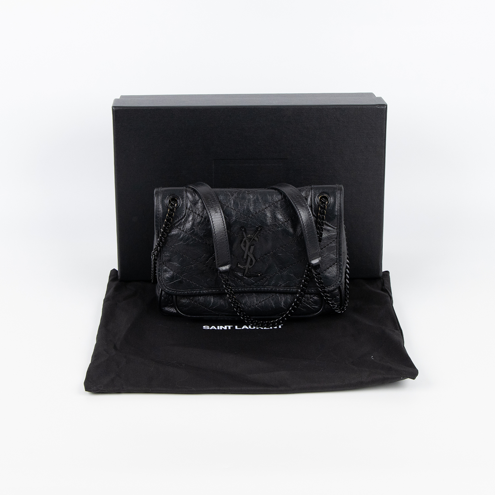 聖羅蘭 YSL SAINT LAURENT Niki 復古小牛皮 Baby 斜背 翻蓋包 6331850EN08 黑NIKI BABY 原廠盒子/防塵袋