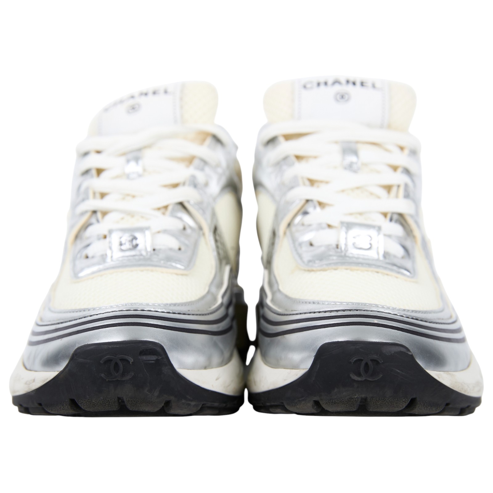 香奈兒 CHANEL CC 跑鞋 G39792_37 銀白運動鞋 原廠盒子/防塵袋/灰色鞋帶