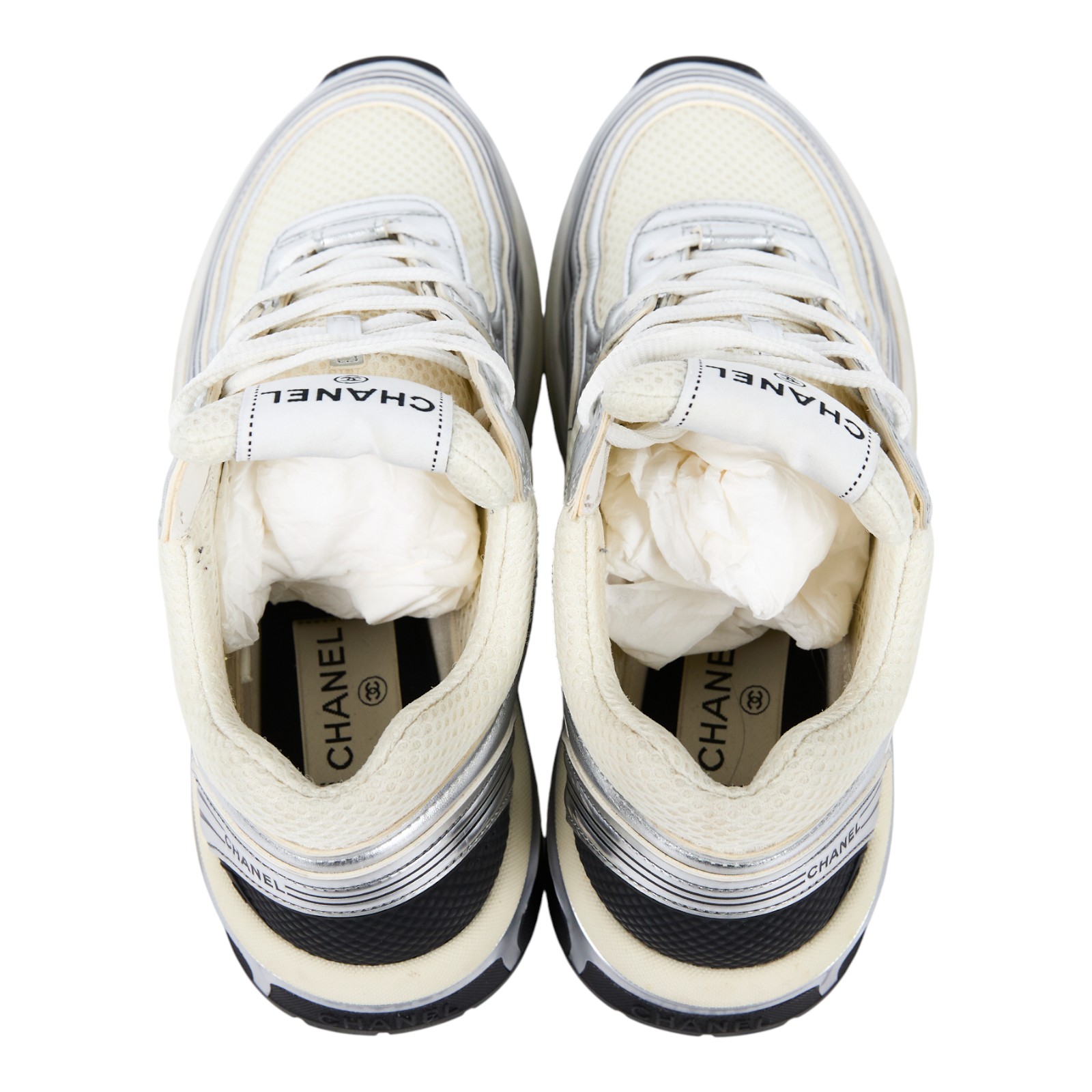 香奈兒 CHANEL CC 跑鞋 G39792_37 銀白運動鞋 原廠盒子/防塵袋/灰色鞋帶