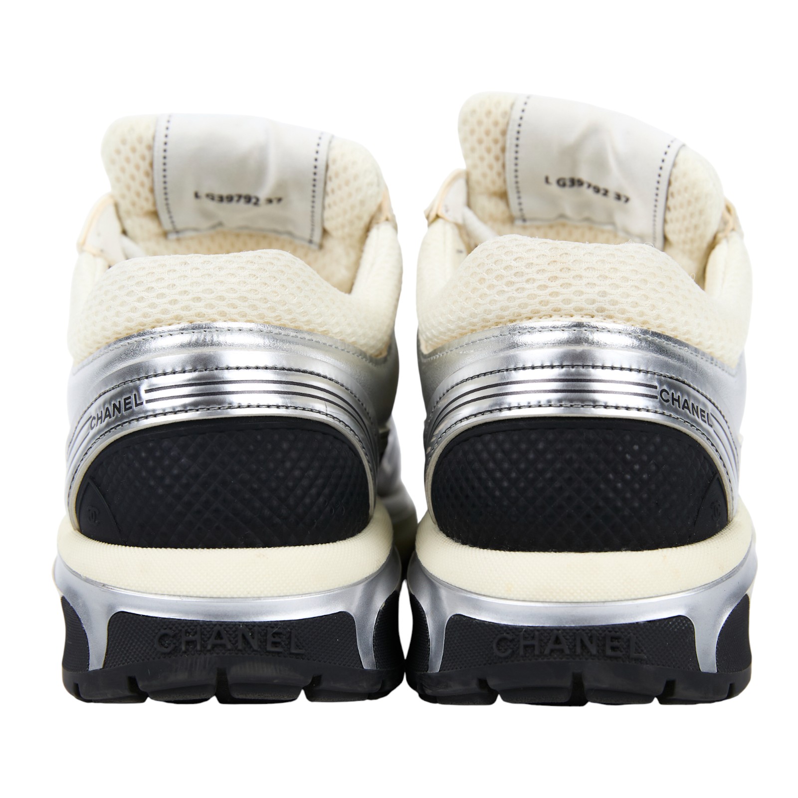香奈兒 CHANEL CC 跑鞋 G39792_37 銀白運動鞋 原廠盒子/防塵袋/灰色鞋帶