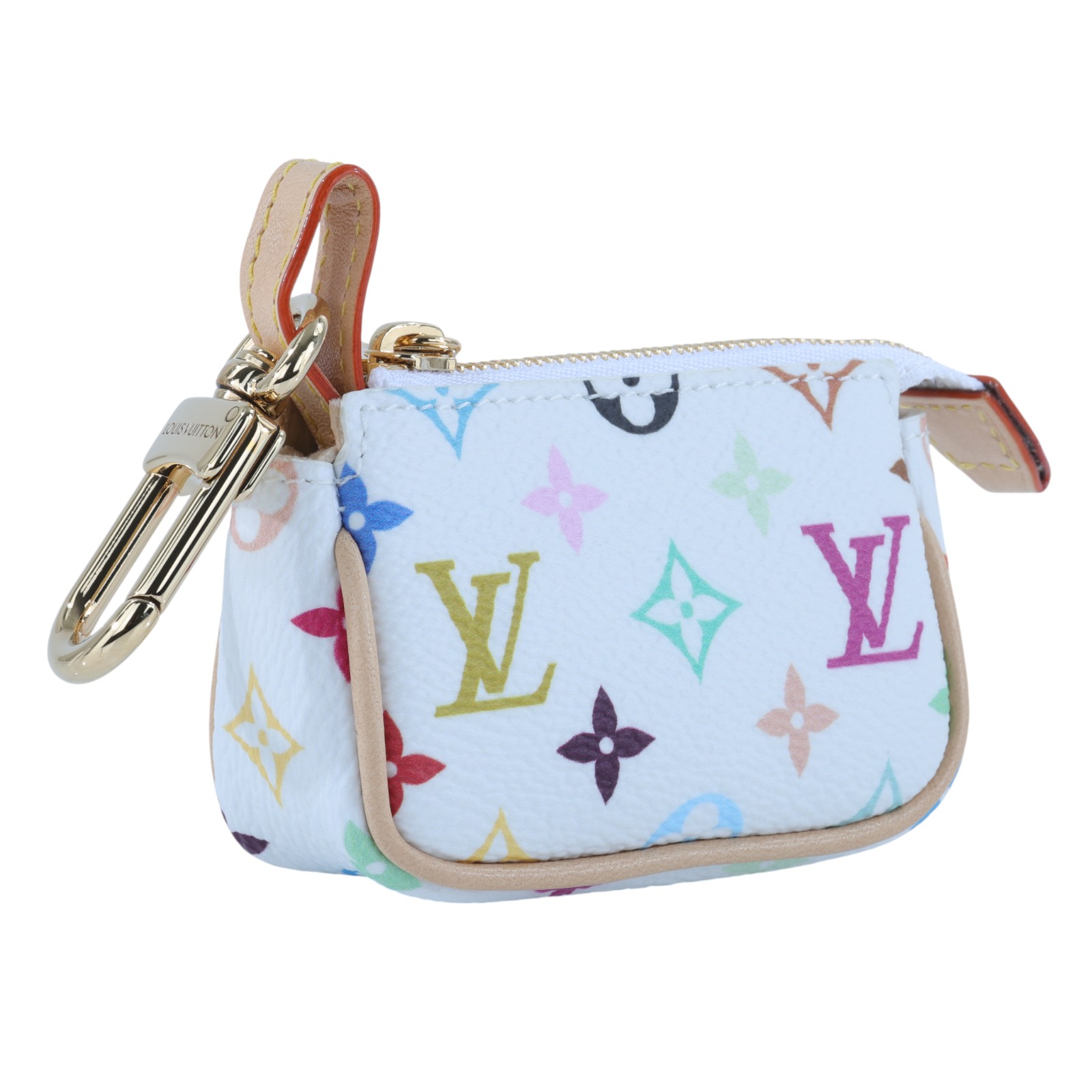 路易威登 LOUIS VUITTON 村上隆 白三彩 拉鍊包 吊飾 鑰匙圈 M02460 晶片款  原廠盒子/防塵袋