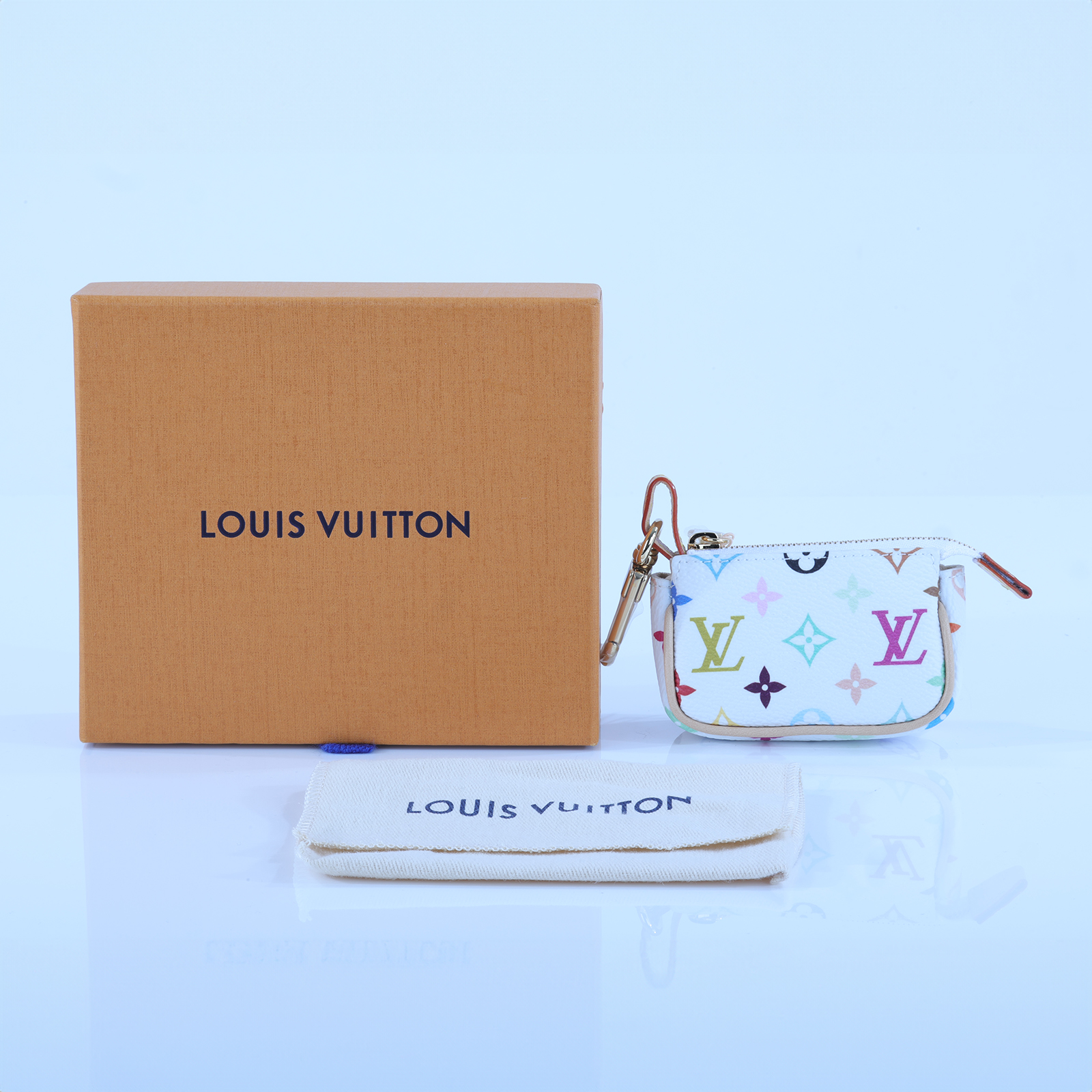 路易威登 LOUIS VUITTON 村上隆 白三彩 拉鍊包 吊飾 鑰匙圈 M02460 晶片款  原廠盒子/防塵袋