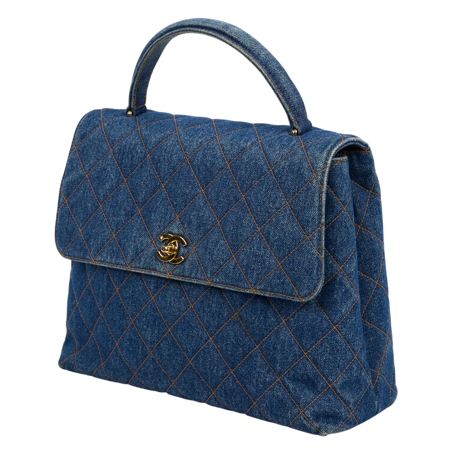 香奈兒 CHANEL Vintage 菱格紋 丹寧 手提包  4開單寧Matelasse手提包 無附屬品