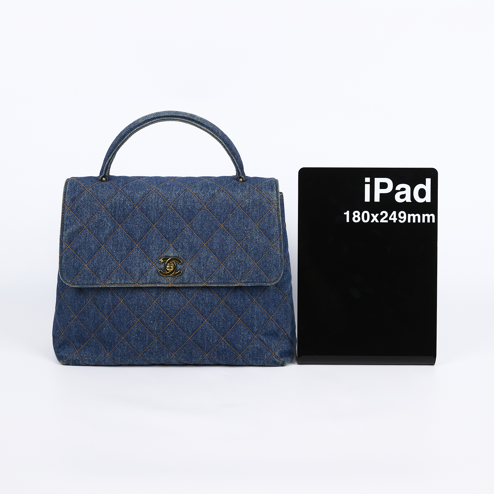 香奈兒 CHANEL Vintage 菱格紋 丹寧 手提包  4開單寧Matelasse手提包 無附屬品