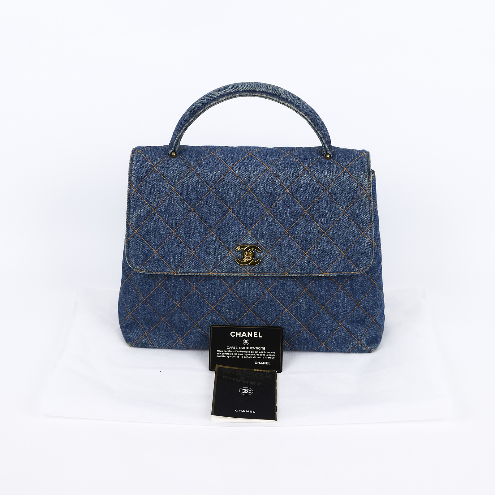 香奈兒 CHANEL Vintage 菱格紋 丹寧 手提包  4開單寧Matelasse手提包 無附屬品